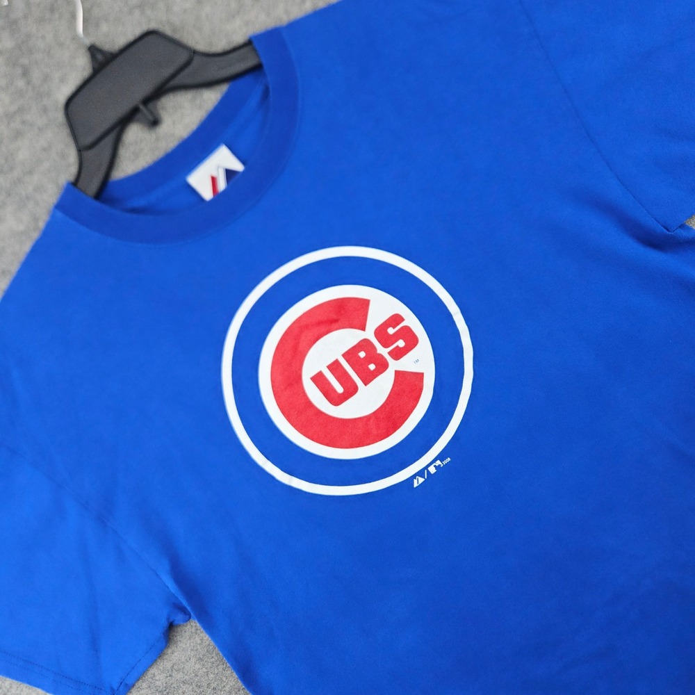 Majestic Chicago Cubs T-Shirt Men's Size Large Blue MLB 2008 Bullseye Logo Tee